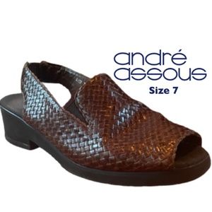 Andre Assous Brown Woven Leather Open Toe Slingback Size 7